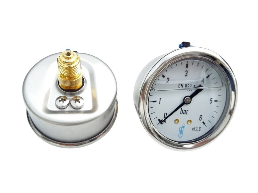 Air pressure gauge D63, 0 - 6 bar rear outlet G1/4 glycerin / stainless steel