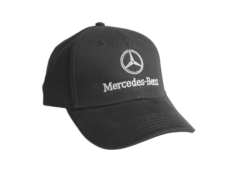 Black cap with white inscription and Mercedes-Benz logo